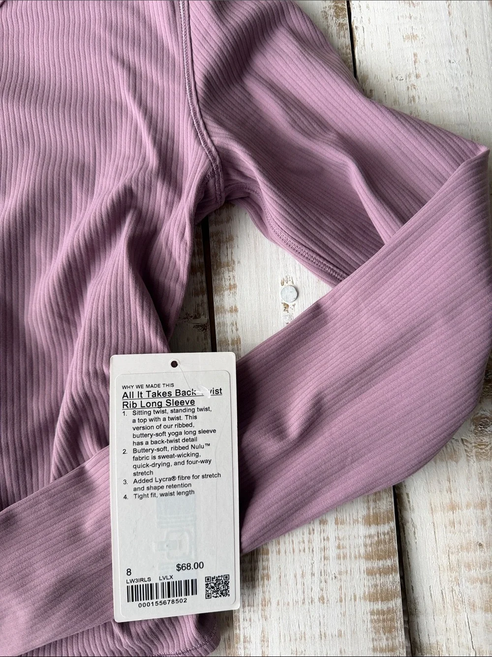 Lululemon All It Take Twist Back Long Sleeve Size 8 Lavender Lux NWT